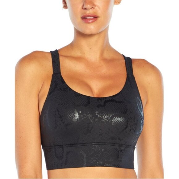 💕MARIKA💕 Black Python Foil Lacey Racerback Sports Bra ~ Animal Print Large NWT - Picture 1 of 10